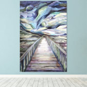 Scandinavian Idyllic Cold Winter Night Full Moon Canvas Afdruk (Insitu (Houten vloer))