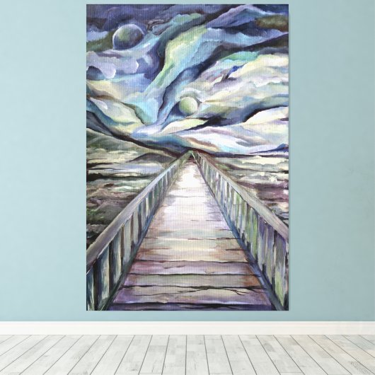 Scandinavian Idyllic Cold Winter Night Full Moon Canvas Afdruk (Insitu (Houten vloer))