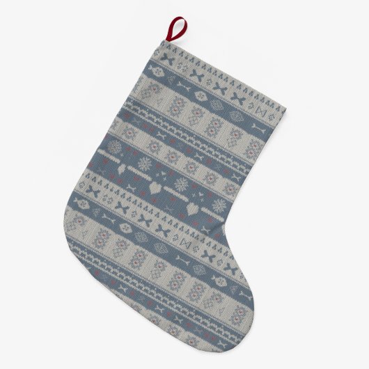 Scandinavian Knit Pet Stocking with Snowflakes Grote Kerstsok (Voorkant (Hangend))