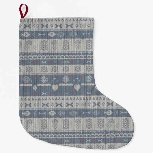 Scandinavian Knit Pet Stocking with Snowflakes Grote Kerstsok (Voorkant)