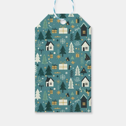 Scandinavian Merry Christmas Tree Winter Snow Cadeaulabel (Voorkant)