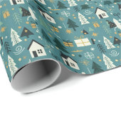 Scandinavian Merry Christmas Tree Winter Snow Cadeaupapier (Rol Hoek)