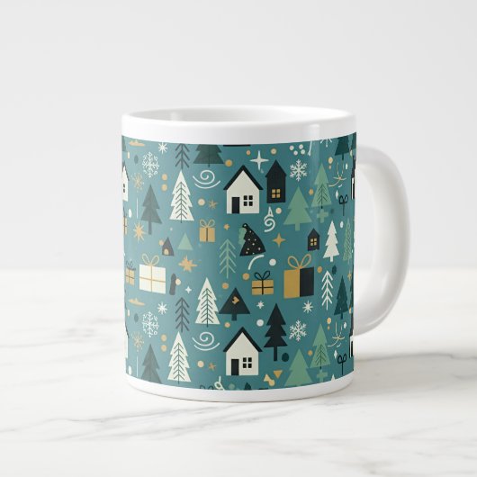 Scandinavian Merry Christmas Tree Winter Snow Grote Koffiekop (Voorkant rechts)