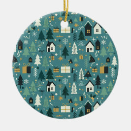 Scandinavian Merry Christmas Tree Winter Snow Keramisch Ornament