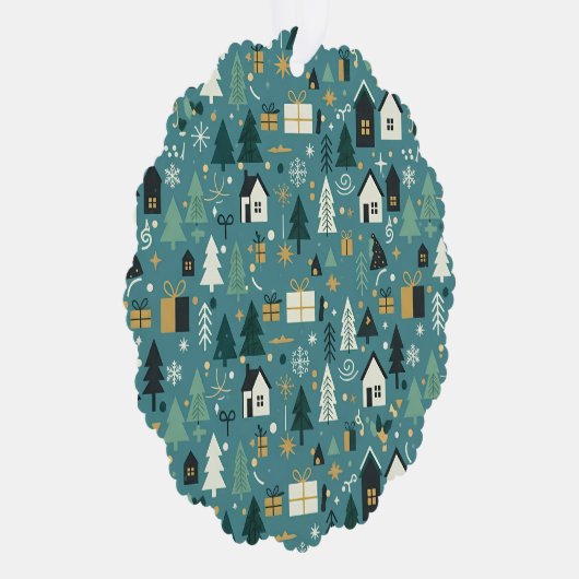 Scandinavian Merry Christmas Tree Winter Snow Ornament Kaart (Rechts)