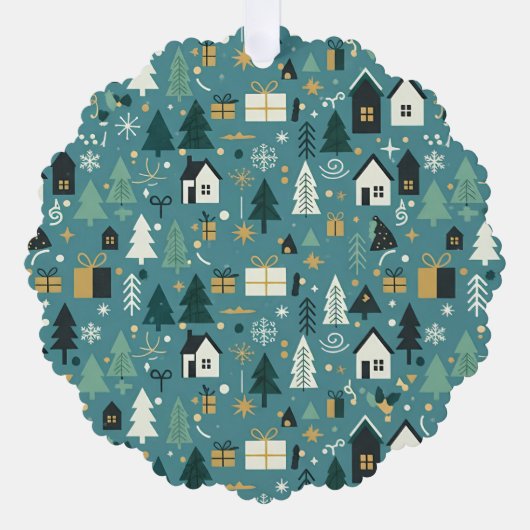 Scandinavian Merry Christmas Tree Winter Snow Ornament Kaart (Voorkant)