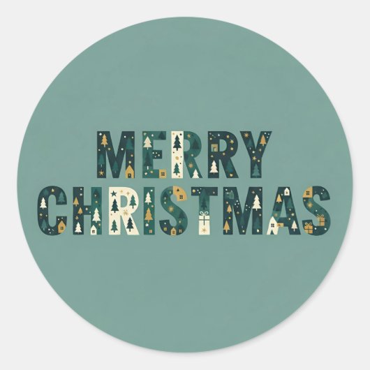 Scandinavian Merry Christmas Typography Ronde Sticker (Voorkant)