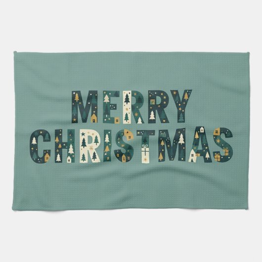 Scandinavian Merry Christmas Typography Theedoek (Horizontaal)