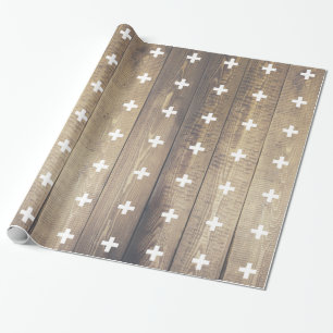 Scandinavian Modern Wood Planks White Plus Signs Cadeaupapier