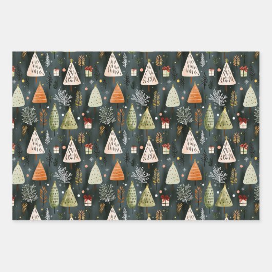 Scandinavian Nordic Christmas Pine Tree Pattern  Inpakpapier Vel (Voorkant 3)