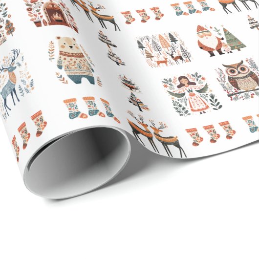 Scandinavian Nordic Folk Art Christmas Cadeaupapier (Rol Hoek)