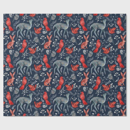 Scandinavian Nordic Folk Woodland Animals Winter Cadeaupapier (Vlak)