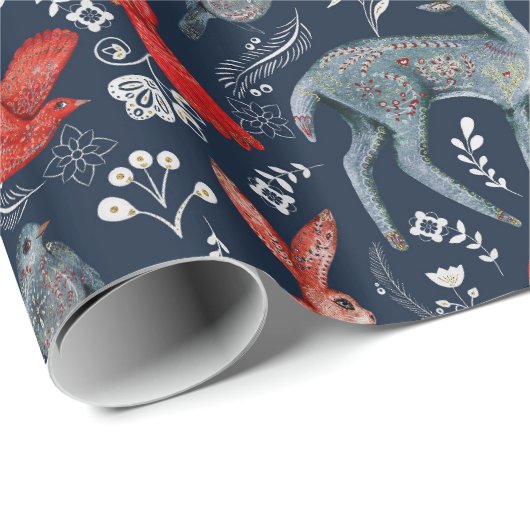 Scandinavian Nordic Folk Woodland Animals Winter Cadeaupapier (Rol Hoek)