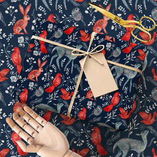 Scandinavian Nordic Folk Woodland Animals Winter Cadeaupapier