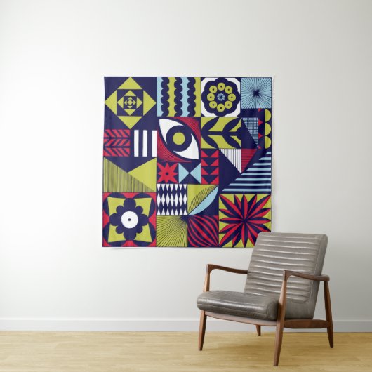 Scandinavian or retro style graphic pattern. Hand- Wandkleed (In Situ (horizontaal))