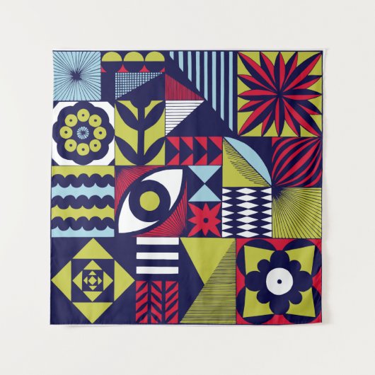 Scandinavian or retro style graphic pattern. Hand- Wandkleed (Voorkant)