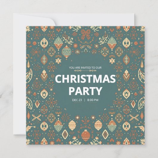 Scandinavian Ornament Christmas Party Invitation Kaart (Voorkant)