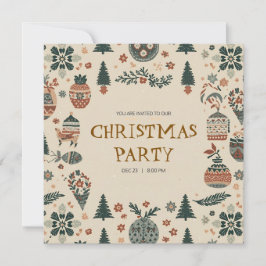 Scandinavian Ornaments Christmas Party Invitation Kaart