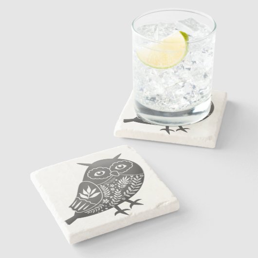 Scandinavian Owl Art Grey Stenen Onderzetter (Zijkant)