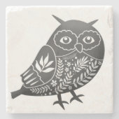 Scandinavian Owl Art Grey Stenen Onderzetter (Voorkant)