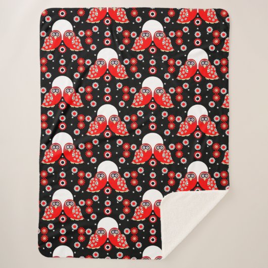 Scandinavian Owl Folk Art Fleece Blanket Sherpa Deken (Voorkant)