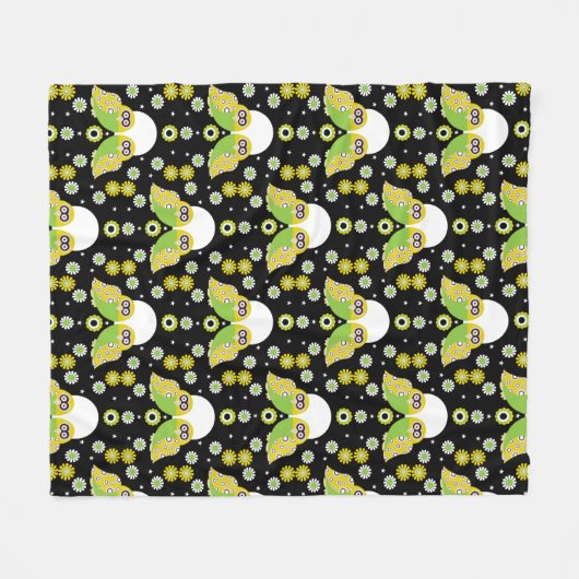 Scandinavian Owl Folk Art Fleece Deken (Voorkant (Horizontaal))