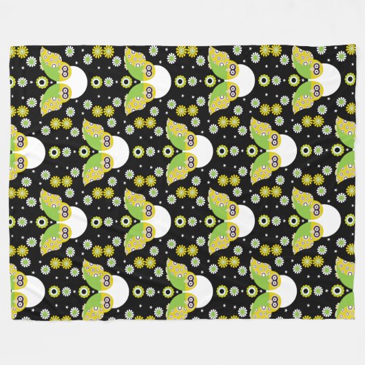 Scandinavian Owl Folk Art Fleece Deken (Voorkant (Horizontaal))