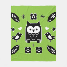 Scandinavian Owl Folk Art Gift Fleece Deken