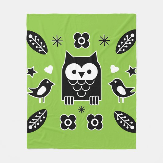 Scandinavian Owl Folk Art Gift Fleece Deken (Voorkant)