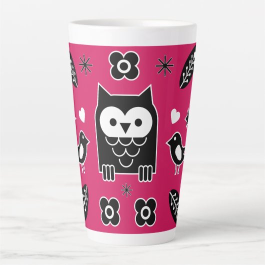 Scandinavian Owl Folk Art Gift Latte Mok (Voorkant)