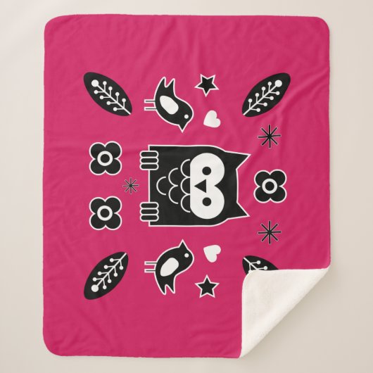 Scandinavian Owl Folk Art Gift Sherpa Deken (Voorkant)