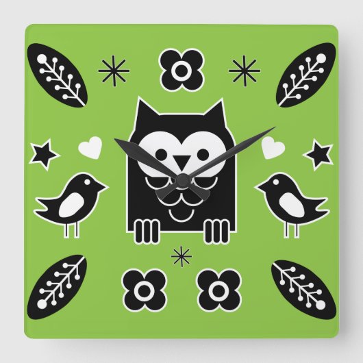 Scandinavian Owl Folk Art Gift Vierkante Klok (Voorkant)