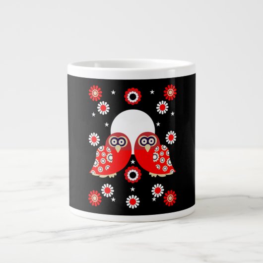 Scandinavian Owl Folk Art Grote Koffiekop (Voorkant)