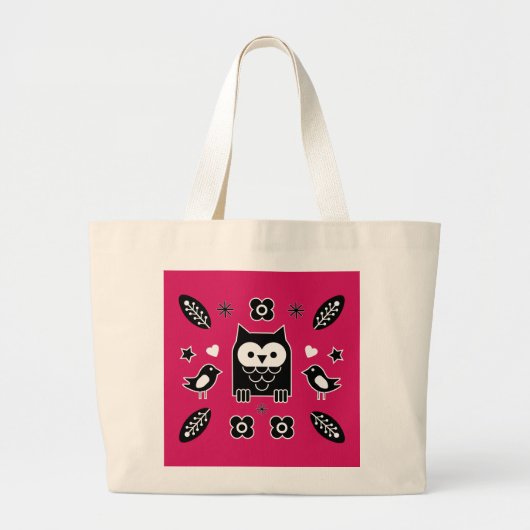 Scandinavian Owl Folk Art Grote Tote Bag (Voorkant)