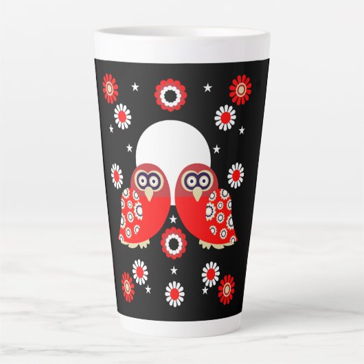 Scandinavian Owl Folk Art Latte Mok (Voorkant)