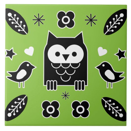 Scandinavian Owl Folk Art Tegeltje (Voorkant)