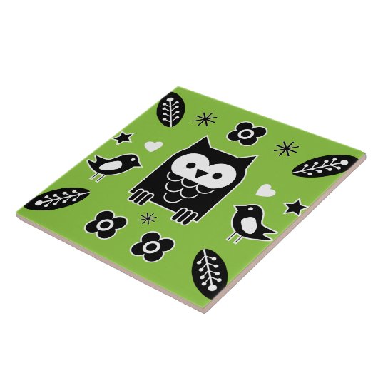 Scandinavian Owl Folk Art Tegeltje (Zijkant)