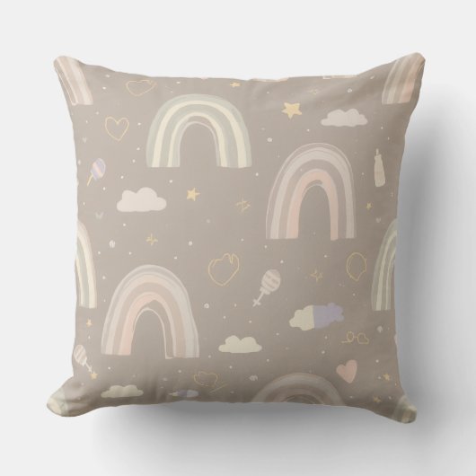 Scandinavian Pastel Nursery Pillow | Soft Rainbows Kussen (Voorkant)