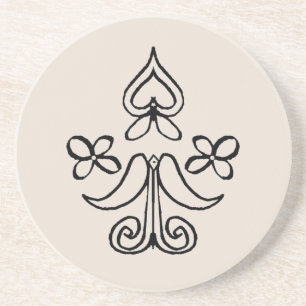 Scandinavian Pattern Heart en Flowers Zandsteen Onderzetter