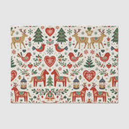 Scandinavian Red and Green Folk Christmas Pattern Tissuepapier