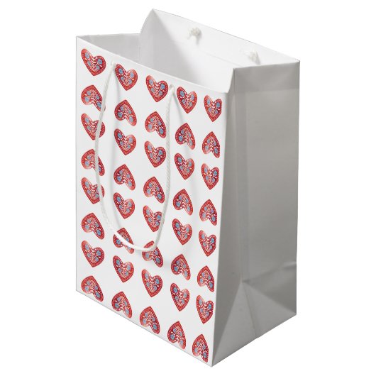 Scandinavian Red Heart Medium Gift Bag Medium Cadeauzakje (Voorkant Gekanteld)