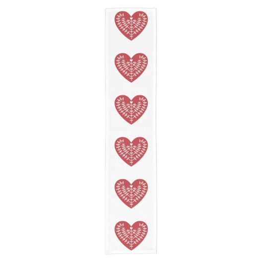 Scandinavian Red Heart Table Runner Korte Tafelloper (Voorkant)