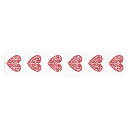 Scandinavian Red Heart Table Runner Korte Tafelloper (Horizontaal)