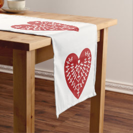 Scandinavian Red Heart Table Runner Korte Tafelloper
