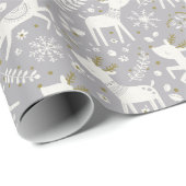 Scandinavian reindeer with flowers and snowflakes cadeaupapier (Rol Hoek)