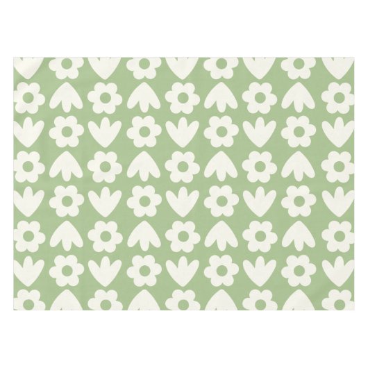 Scandinavian Retro Flowers Floral Pattern Sage Tafelkleed (Voorkant (Horizontaal))