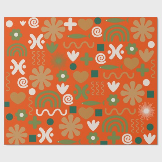 Scandinavian Retro Kerstpattern Cadeaupapier (Vlak)