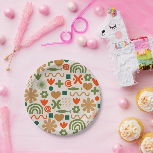 Scandinavian Retro Kerstpattern Papieren Bordje (Feest)