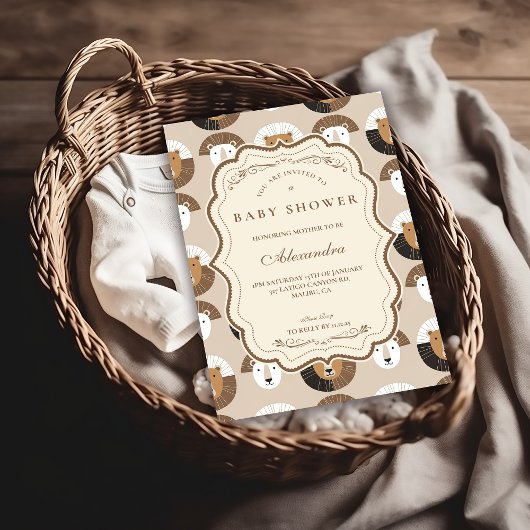 Scandinavian Safari Lion Baby Shower Kaart