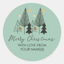Scandinavian Sketched Winter Pine Trees Green Gold